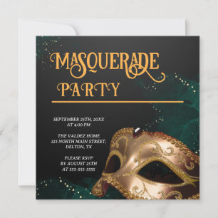Elegante Gold- und Black Masquerade-Party Einladun Einladung