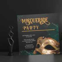 Elegante Gold- und Black Masquerade-Party Einladun