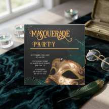 Elegante Gold- und Black Masquerade-Party Einladun