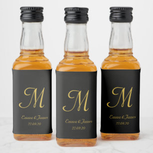 Elegante Gold- und Black Monogram-Gastgeschenk Hoc Alkoholflaschenetikett