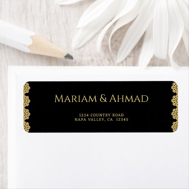 Elegante Gold- und Black-Ornamental-Hochzeitsadres (Insitu)