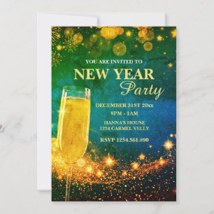 Elegante Gold- und Blaue Silvesterparty Einladung