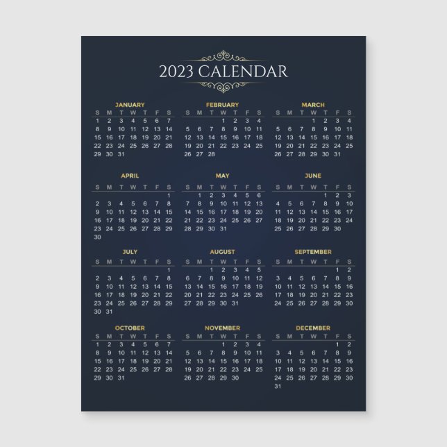 Elegante Gold und Blue 2023 Kalender Magnetkarte (Vorderseite)