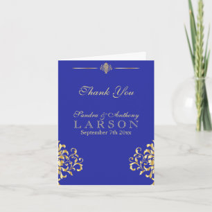 Elegante Gold und Blue Damask Hochzeit Vielen Dank Dankeskarte