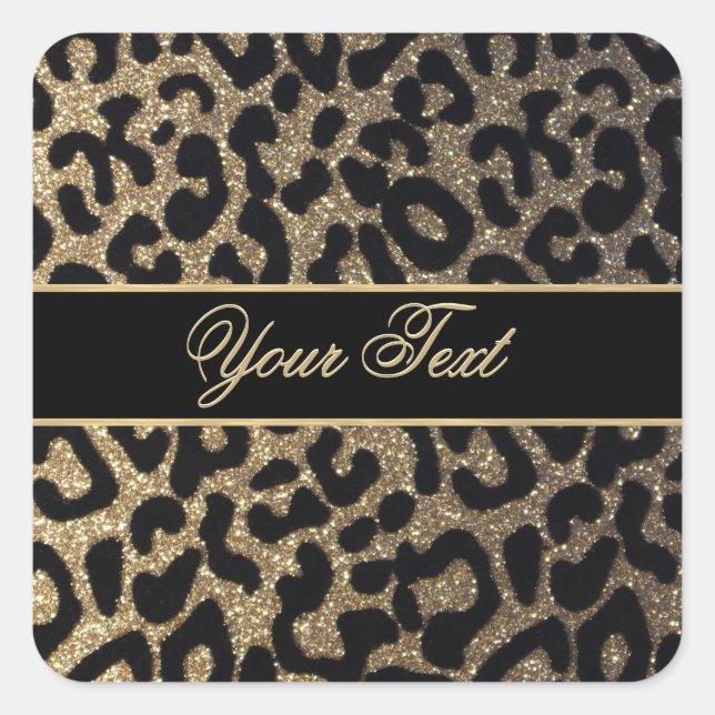 Elegante Gold und Blue Leopard Print Quadratischer Aufkleber (Vorderseite)