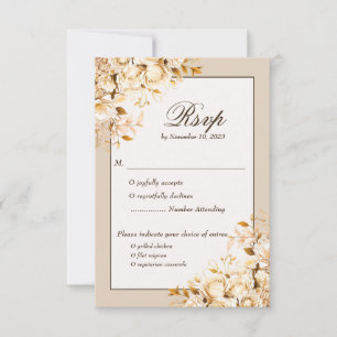 Elegante Gold- und Elfenbein-Blumen-Hochzeit-RSVP- RSVP Karte