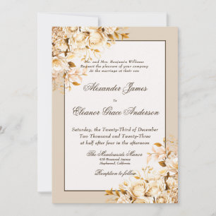 Elegante Gold- und Elfenblumen-Hochzeit Einladung