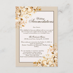 Elegante Gold- und Elfenblumen-Hochzeitsunterkünft Begleitkarte