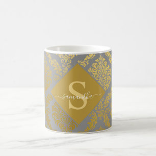 Elegante Gold- und Grau-Damaskus-Personalisierung Kaffeetasse