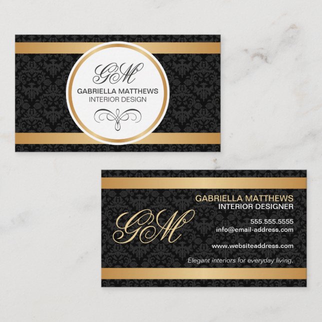 Elegante Gold- und Grauinitials Visitenkarte (Vorne/Hinten)