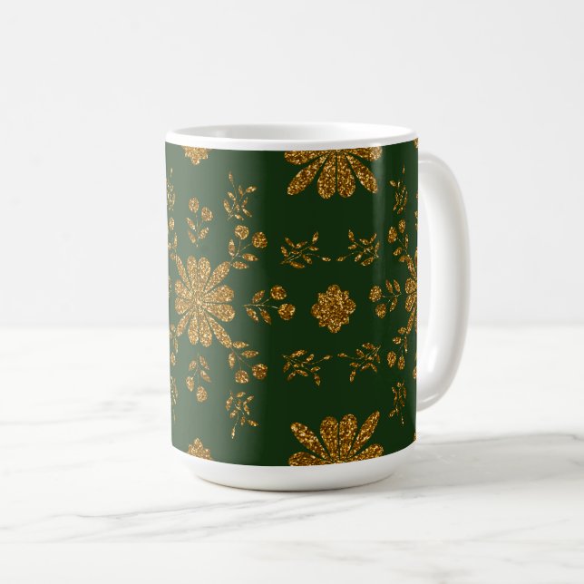 Elegante Gold und Grüne Folk Tasse (VorderseiteRechts)