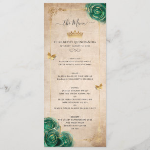 Elegante Gold- und grüne Rosen-Aquarell-Blumen Menükarte