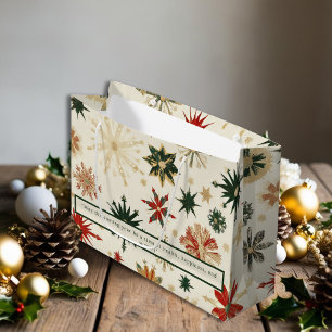 Elegante Gold- und Grüne Schneeflocken-Muster Große Geschenktüte