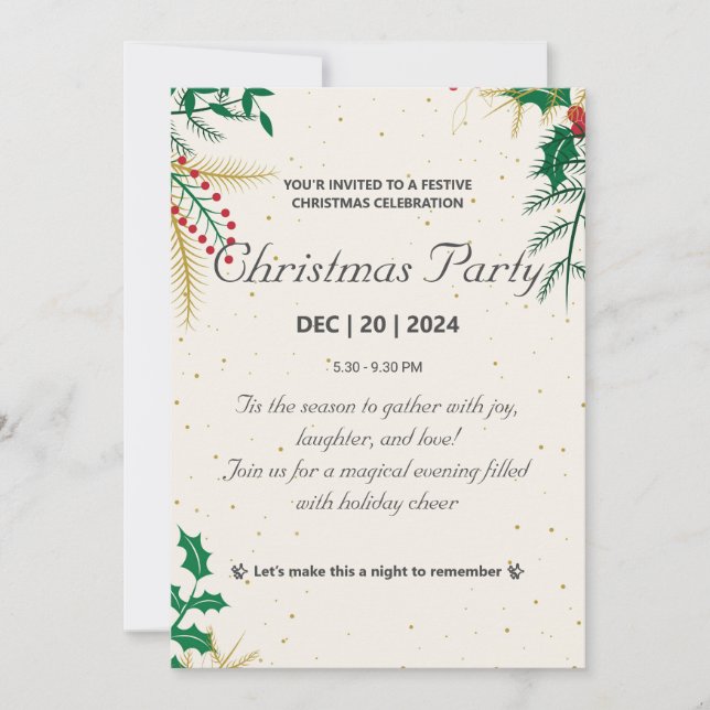 Elegante Gold- und Grüne Weihnachtszeit-Party Einl Einladung (Vorderseite)