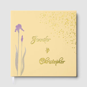 Elegante Gold- und hellviolette Wasserfarben-Iris- Gästebuch