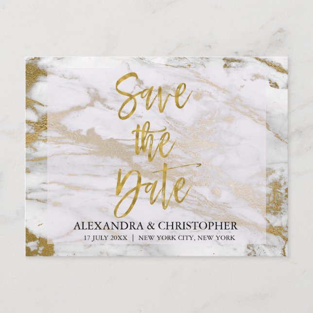 Elegante Gold- und Marmorkarte Save the Date Ankündigungspostkarte (Vorderseite)