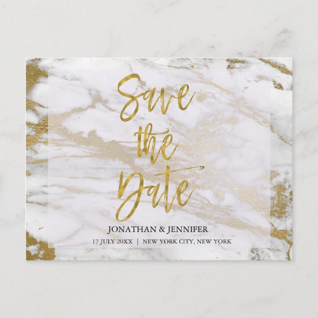 Elegante Gold- und Marmorkarte Save the Date Ankündigungspostkarte (Vorderseite)