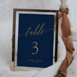 Elegante Gold- und Navy-12x18" Hochzeitsfeier Tisc<br><div class="desc">Diese elegante Tischnummer aus Gold und Marinestützen ist ideal für eine Hochzeit. Das neutrale Design besticht durch eine minimalistische Karte, die mit romantischen und skurrilen Imitaten mit Goldfolien-Typografie dekoriert ist. Die Karte druckt auf der Vorder- und Rückseite (beidseitig). Fügen Sie jede Tischnummer, die Sie benötigen, einzeln in Ihren Warenkorb. Bitte...</div>