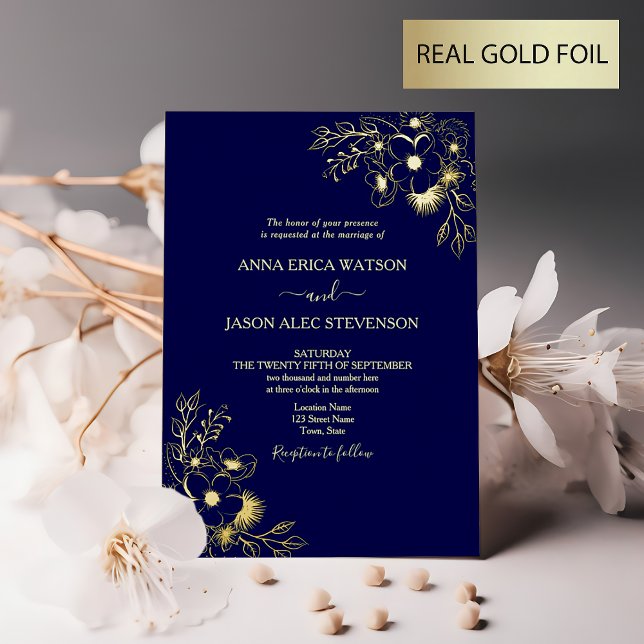 Elegante Gold- und Navy Blue Wedding Foil Einladun Folieneinladung (Von Creator hochgeladen)