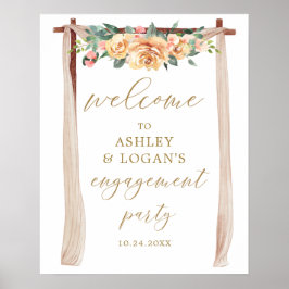 Elegante Gold- und Peach-Floral Engagement Party Poster