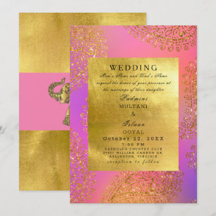 Elegante Gold- und Rosafarbene indische Hochzeit Einladung