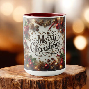 Elegante Gold- und Rot-Ornamente Frohe Weihnachten Tasse