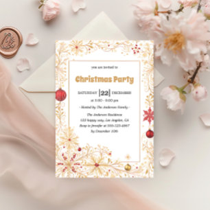 Elegante Gold- und Rote Ornamente Weihnachtsfeier Einladung