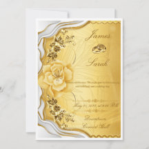 Elegante Gold- und rote Rosen-Hochzeitseinladung