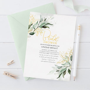 Elegante Gold- und Salbeigrün-Boho-Brautjunggesell Folieneinladung