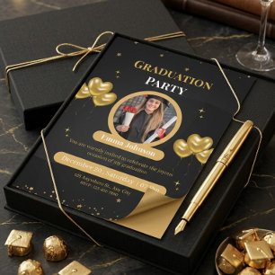 Elegante Gold- und Schwarz-Abschlussfeier  Einladung