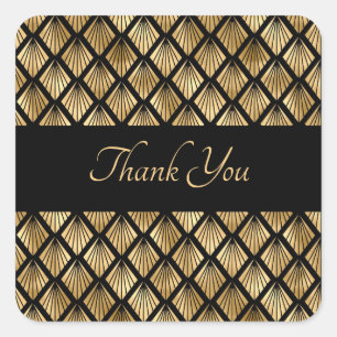 Elegante Gold- und Schwarz Art Deco geometrische F Quadratischer Aufkleber