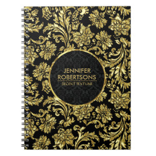 Elegante Gold- und Schwarz-Flora-Damaskus Notizblock