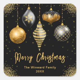 Elegante Gold- und Schwarz-Ornament-Weihnachten Quadratischer Aufkleber