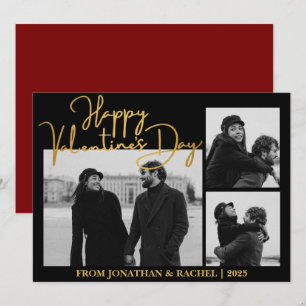 Elegante Gold- und Schwarz-Vielfoto-Valentinstage Feiertagskarte