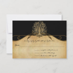 Elegante Gold- und Schwarze Baum-Hochzeit RSVP Karte