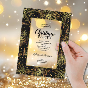 Elegante Gold- und Schwarze Floral-Weihnachtsfeier Acryleinladungen