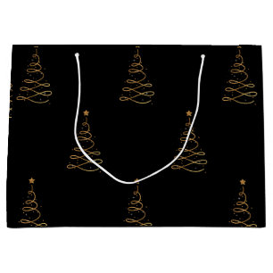Elegante Gold- und Schwarze Weihnachtsbaumen Große Geschenktüte