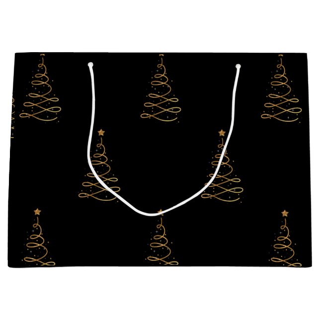 Elegante Gold- und Schwarze Weihnachtsbaumen Große Geschenktüte (Vorderseite)