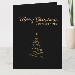 Elegante Gold- und Schwarze Weihnachtsbaumen Karte
