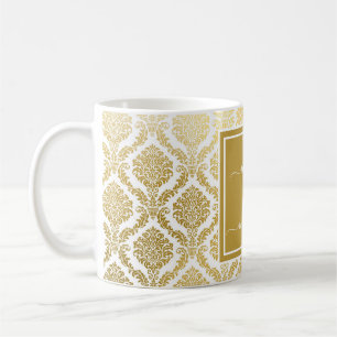 Elegante Gold- und Weiß-Damaskus-Personalisierte T Kaffeetasse