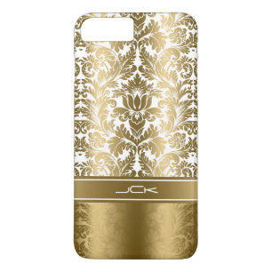 Elegante Gold- und Weißblütendamasken Case-Mate iPhone Hülle