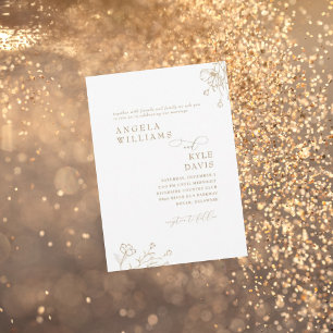 Elegante Gold- und weiße Blumenhochzeit ohne Elter Einladung