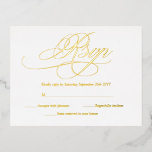 Elegante Gold- und weiße moderne Hochzeits-RSVP-Ka Folie Einladungspostkarte