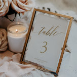 Elegante Gold- und Weißkalligraphie-Tischnummer Tischnummer<br><div class="desc">Diese Tischnummer ist in Gold und Weiß gehalten und eignet sich ideal für eine Hochzeit. Das neutrale Design besticht durch eine minimalistische Karte, die mit romantischen und skurrilen Imitaten mit Goldfolien-Typografie dekoriert ist. Die Karte druckt auf der Vorder- und Rückseite (beidseitig). Fügen Sie jede Tischnummer, die Sie benötigen, einzeln in...</div>