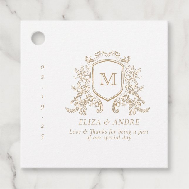 Elegante Gold- und White Monogram-Gastgeschenk Hoc Geschenkanhänger (Vorderseite)