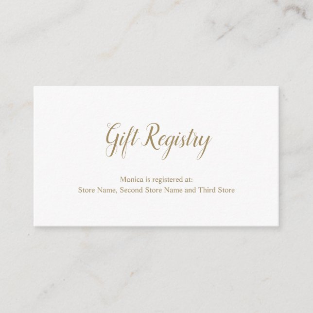 Elegante Gold und White Simple Gift Registry Showe Begleitkarte (Vorderseite)