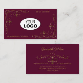 Elegante Gold Verziert Corners mit Logo Burgundy Visitenkarte