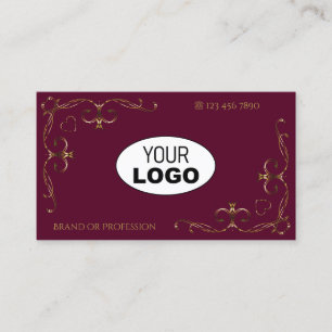 Elegante Gold Verziert Corners mit Logo Burgundy Visitenkarte