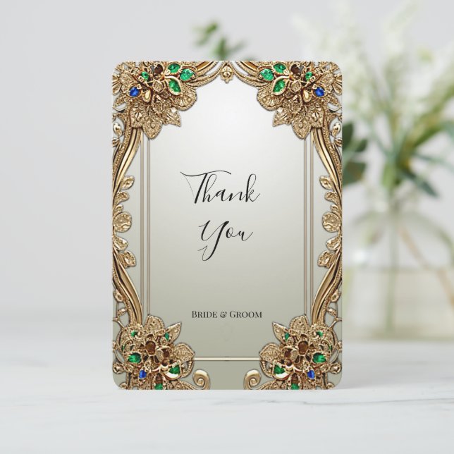 Elegante Gold Verziert Dankeschön Card Dankeskarte (Stehend Vorderseite)