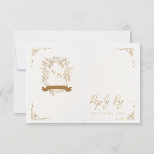 Elegante Gold Verziert Intricate Monogram Wedding RSVP Karte